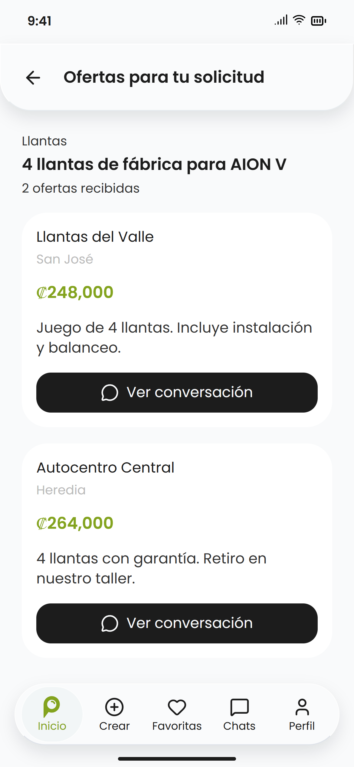 Dos ofertas de demostración con precios y condiciones en Luppit.