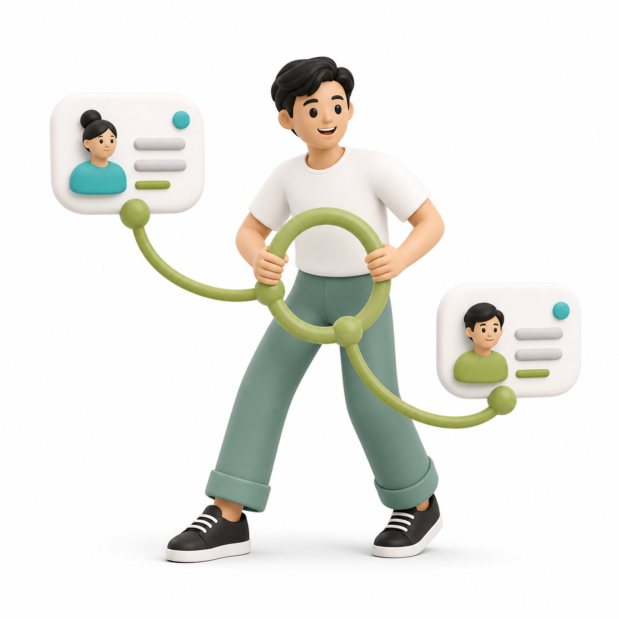 Ilustracion de Luppit conectando una solicitud con personas que pueden responder.